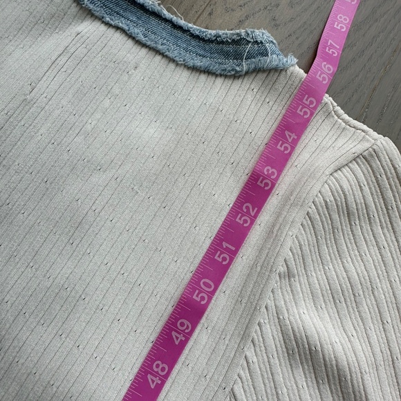 SANDRO Alecia Knit Denim Trim Midi Dress White Button Detail - FR 42 / US 10 - Picture 12 of 12